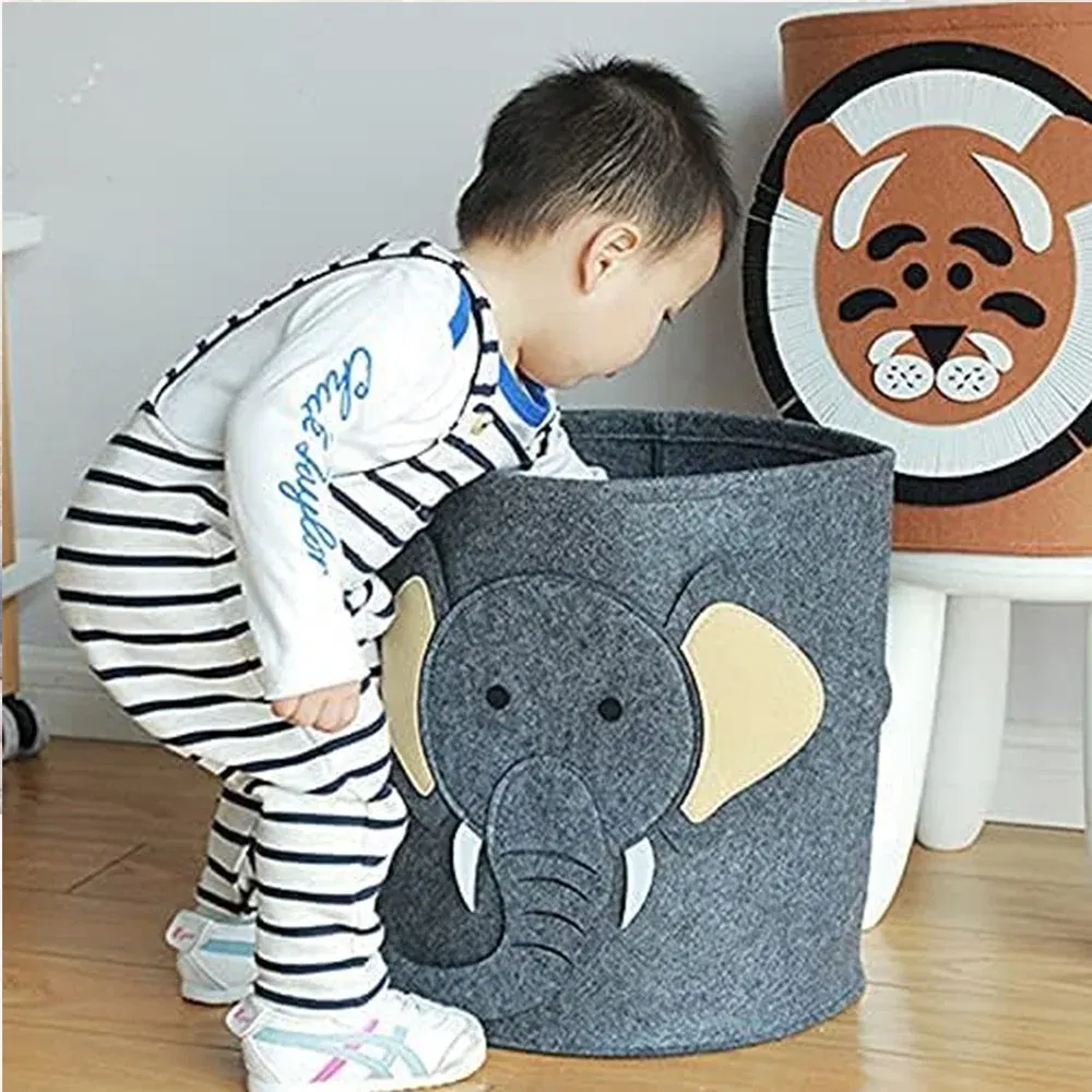 Color: dark gray - cartoon storage basket washable dirty clothes basket foldable children's toy clothes storage bucket home storage laundry basket