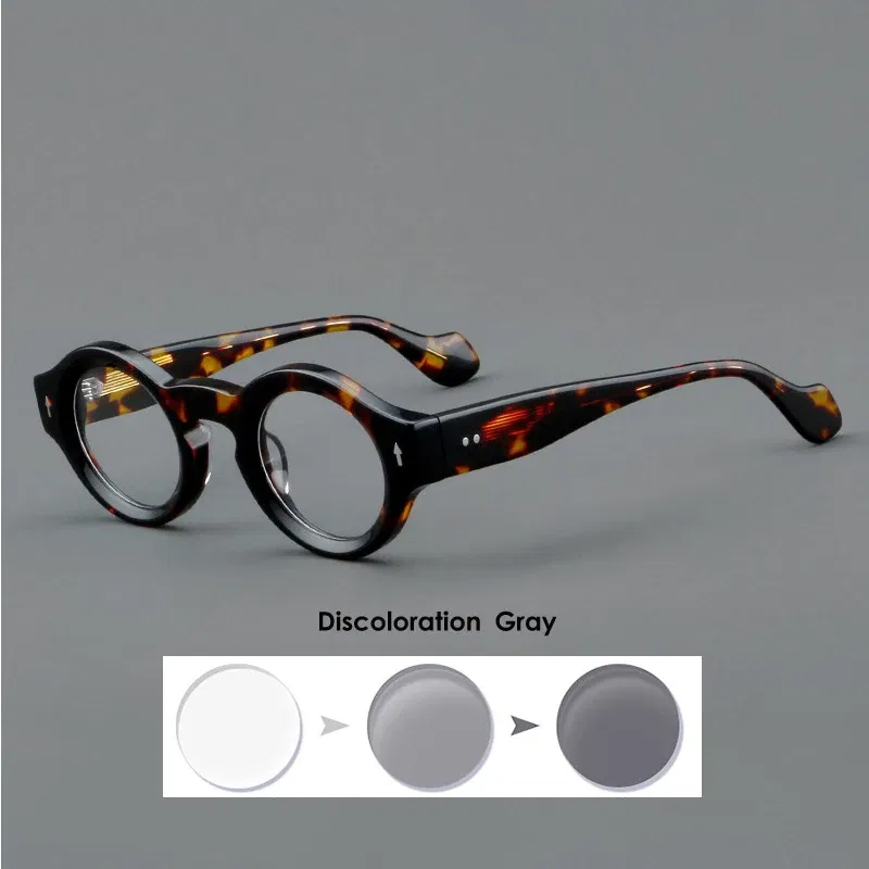 Frame color: white, eye prescription: +75 - vcka round acetate myopia anti-blue discolor glasses vintage men prescription intensification custom optics eyewear -0.50 to -10