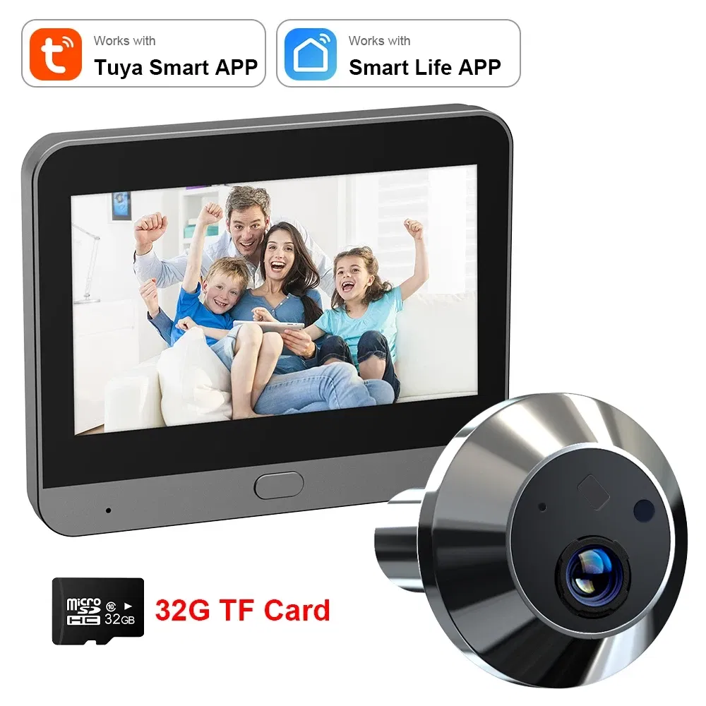 Color: black, ships from: china - new! mini smart life tuya 3mp 140?&deg; wide view angle 2.4ghz wifi magic door peephole eye pir camera digital door viewer battery