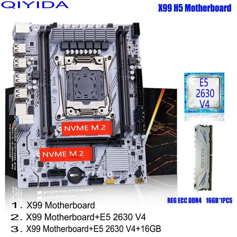 Color: red, ships from: china - to x99 motherboard set kit with lga2011-3 xeon e5 2630 v4 cpu ddr4 16gb reg ecc memory pci 16x nvme m.2 sata x99 h5