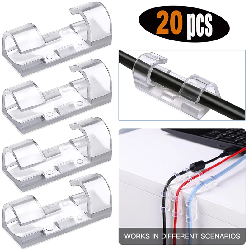 20pcs cable organizer clips cable management desktop workstation abs wire manager cord holder charging data line bobbin winder