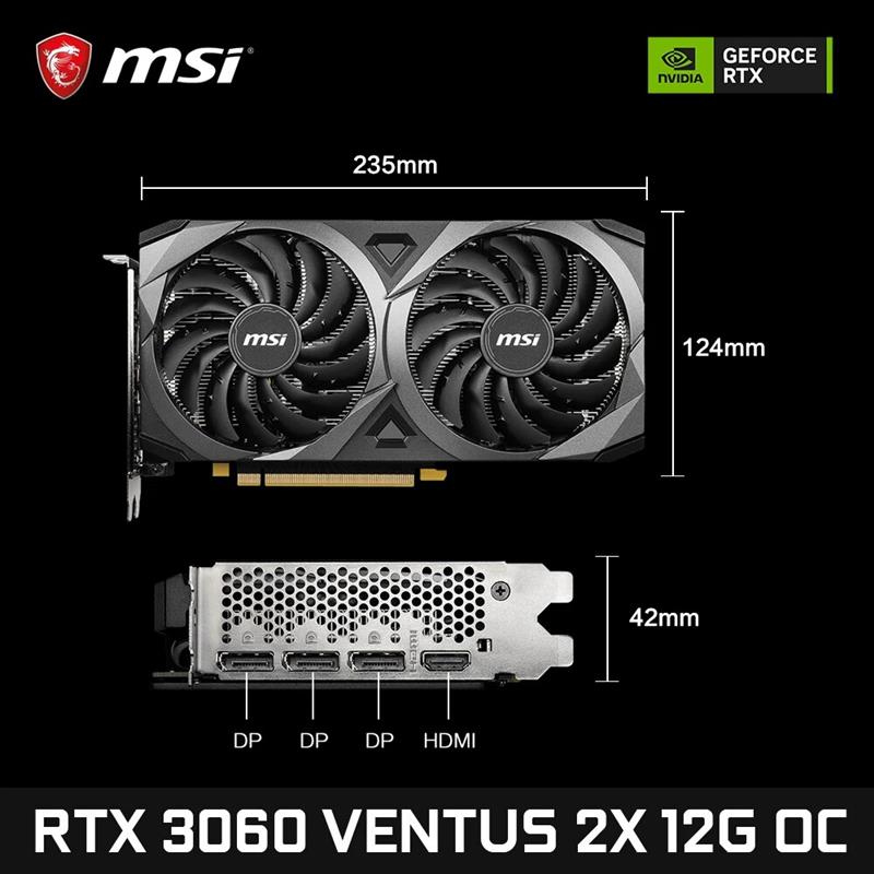 To msi geforce rtx 3060 ventus 2x 12g oc gaming graphics card 12gb gddr6 192-bit hdmi dp pci-e 4.0 8pin desktop full new video