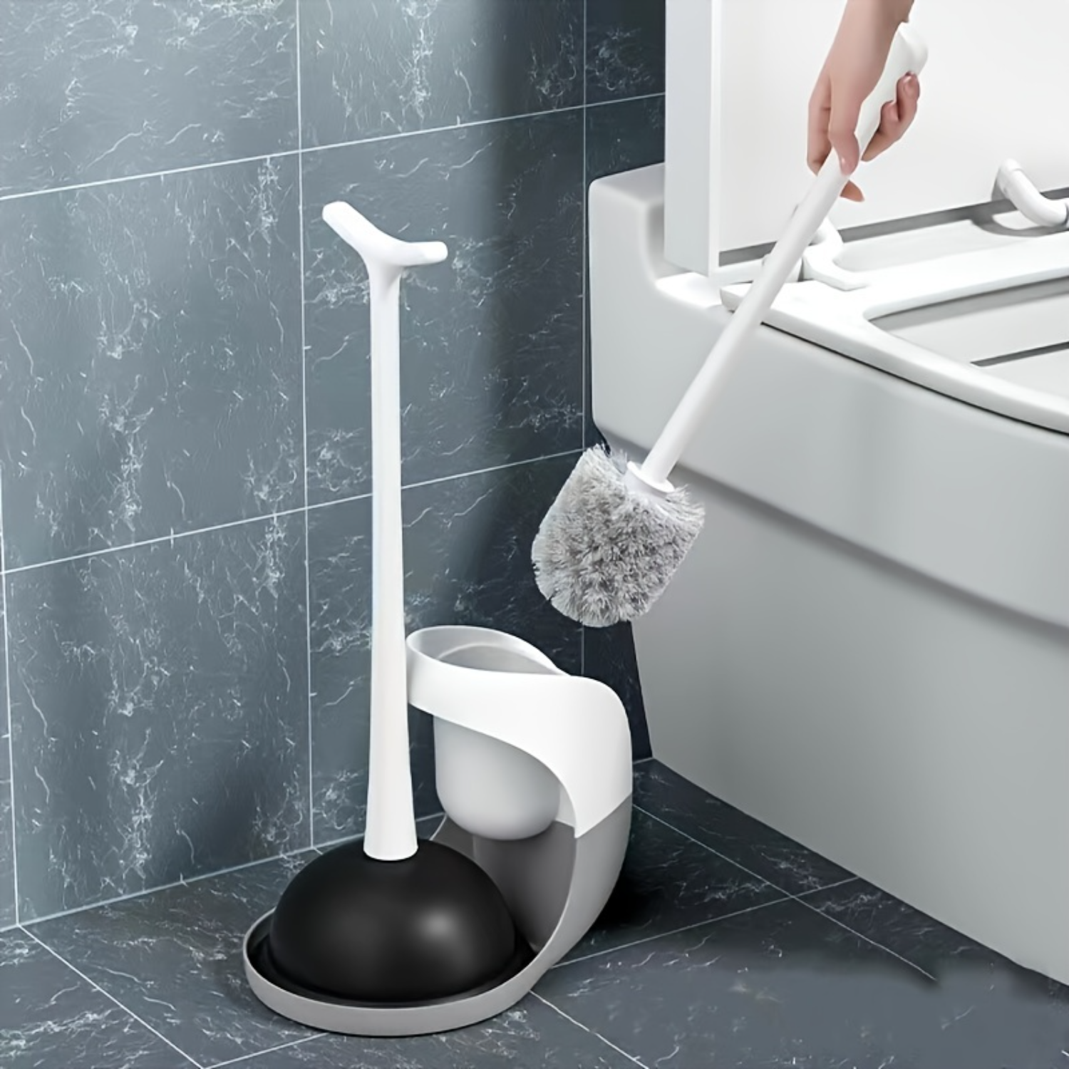 Toilet brush, household no dead corner cleaning brush, base combination toilet brush, leather tweezers dredger set