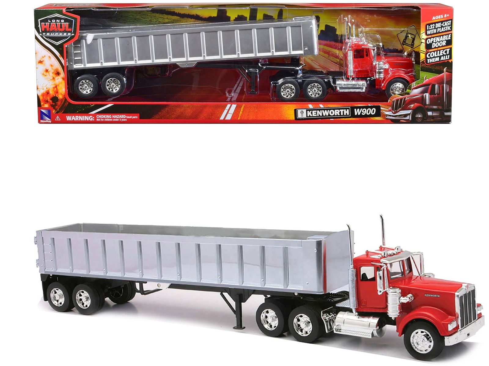Kenworth w900 frameless dump truck red and chrome "long haul trucker" series 1/32 diecast model by new ray