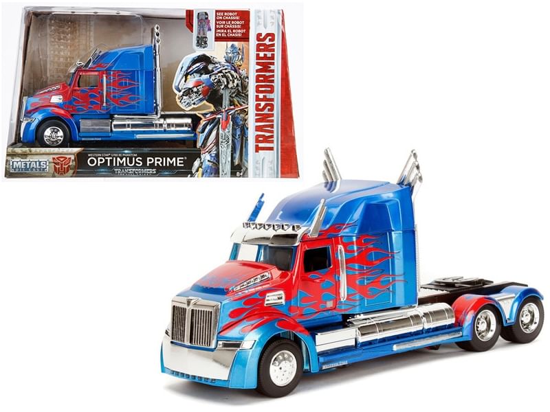 Western star 5700 xe phantom optimus prime with robot on chassis "transformers 5" (2017) movie "hollywood rides" series 1/24 diecast model by jada