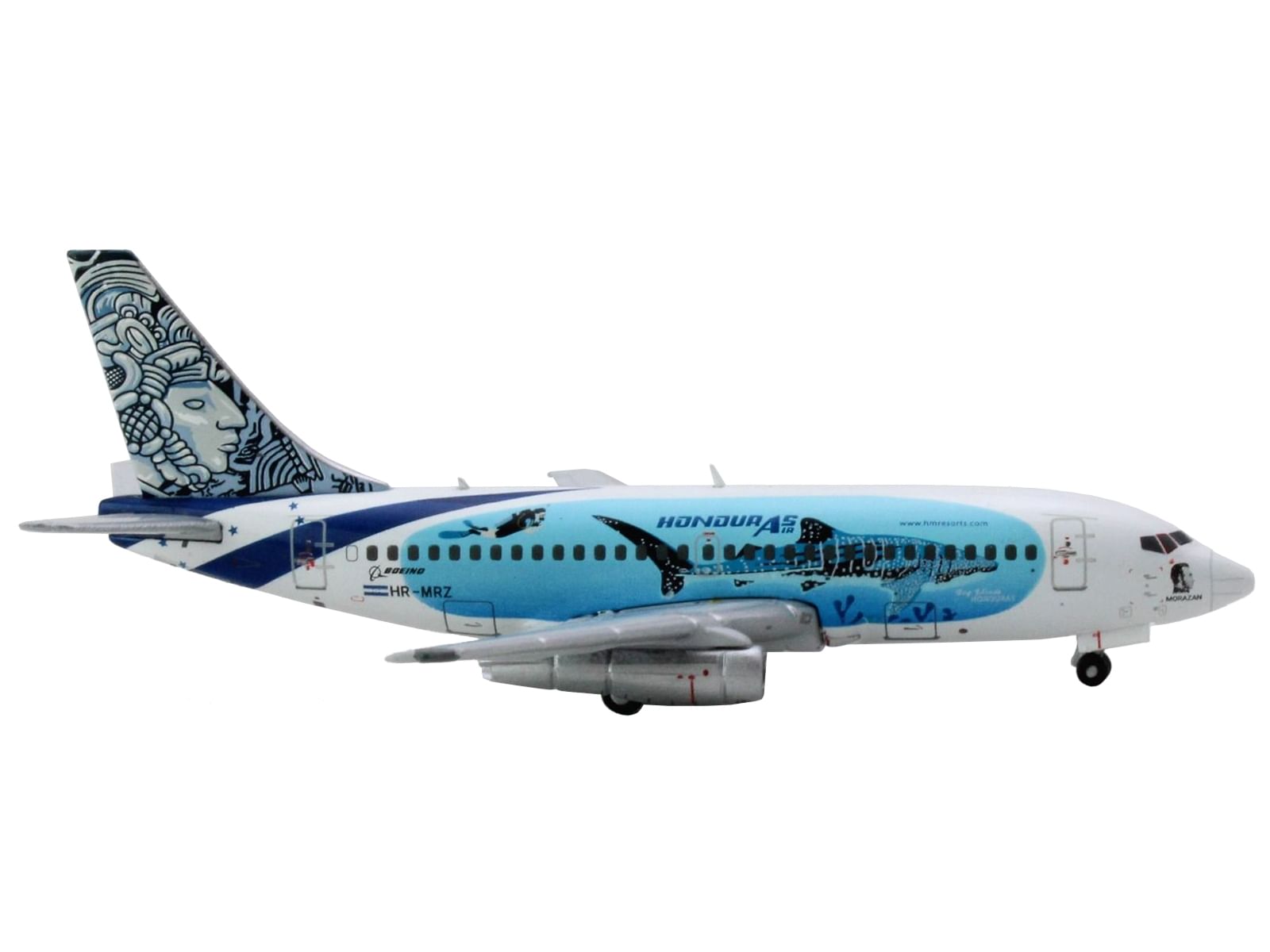 Boeing 737-200 commercial aircraft "aviatsa honduras" (hr-mrz) white with blue graphics 1/400 diecast model airplane by geminijets
