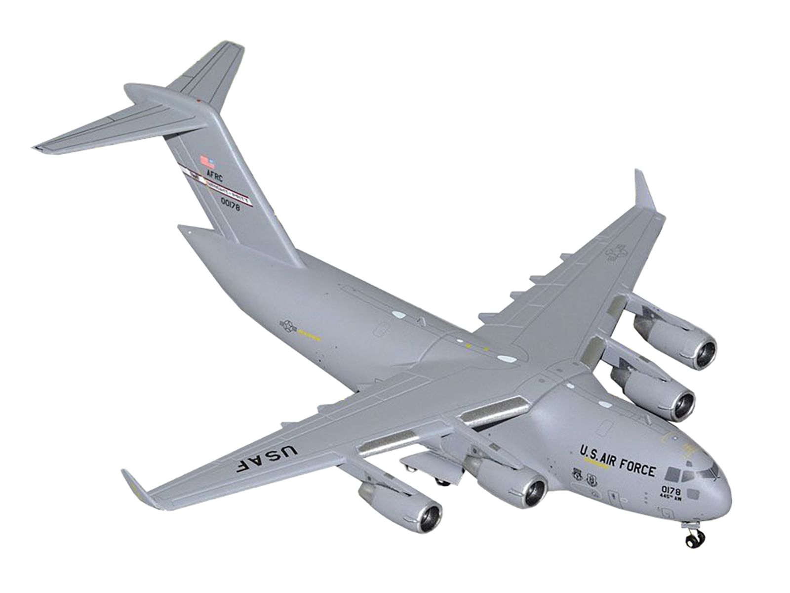 Boeing c-17 globemaster iii transport aircraft "wright-patterson air force base - united states air force" (000-0178) gray "gemini macs" series 1/400 diecast model airplane by geminijets