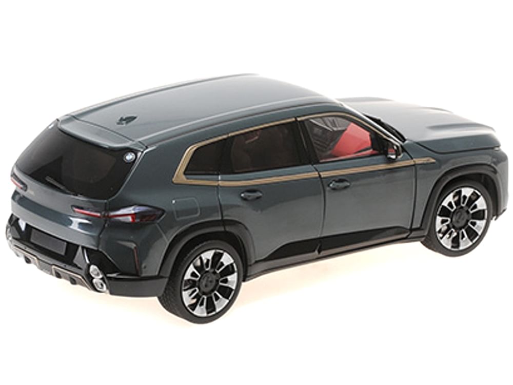 2023 bmw xm dark green metallic with gold stripes 1/18 diecast model car by minichamps