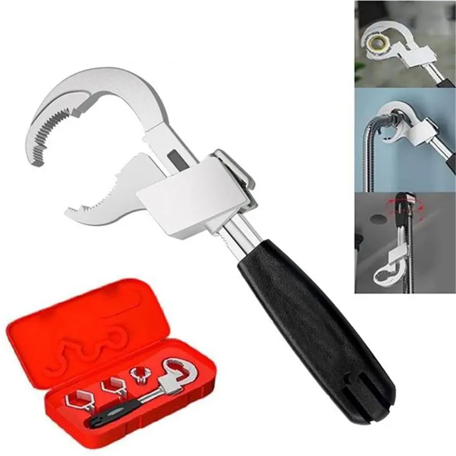 Universal adjustable wrench with 3 chuck multifunctional double-ended bath wrench bathroom repair hand tool as shown