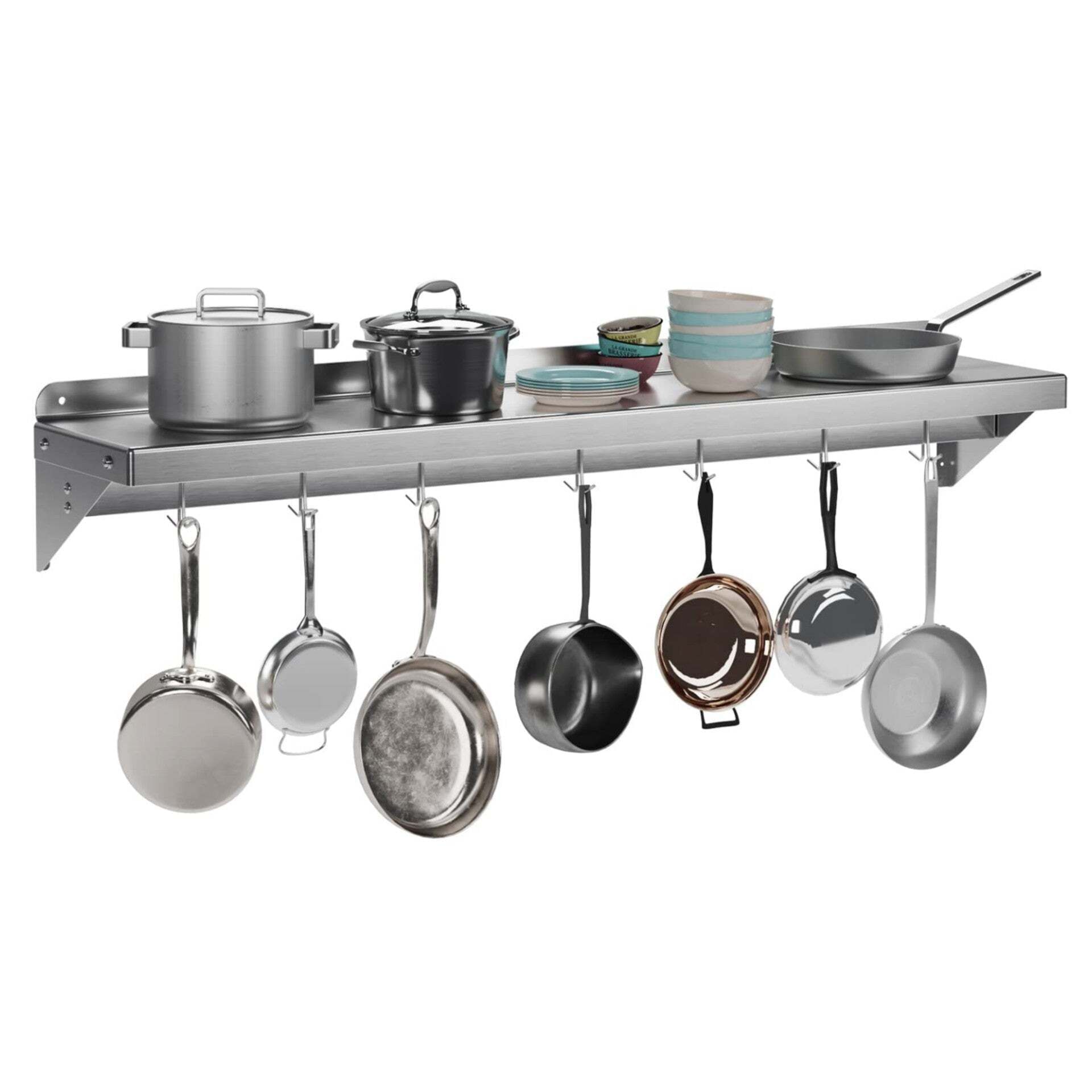 Us garvee stainless steel wall shelf metal storage rack with backplash hooks