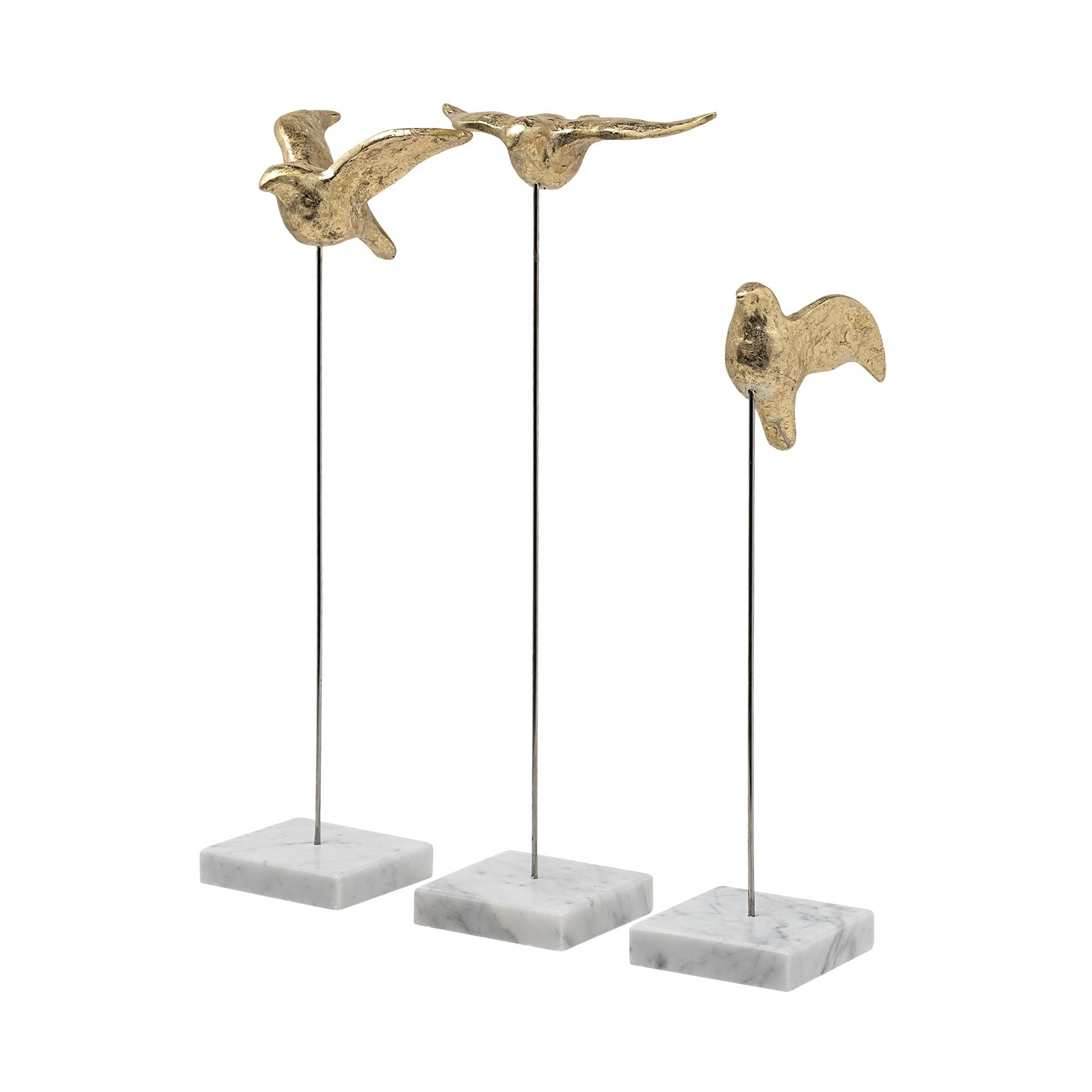 Set of three gold bird sculptures