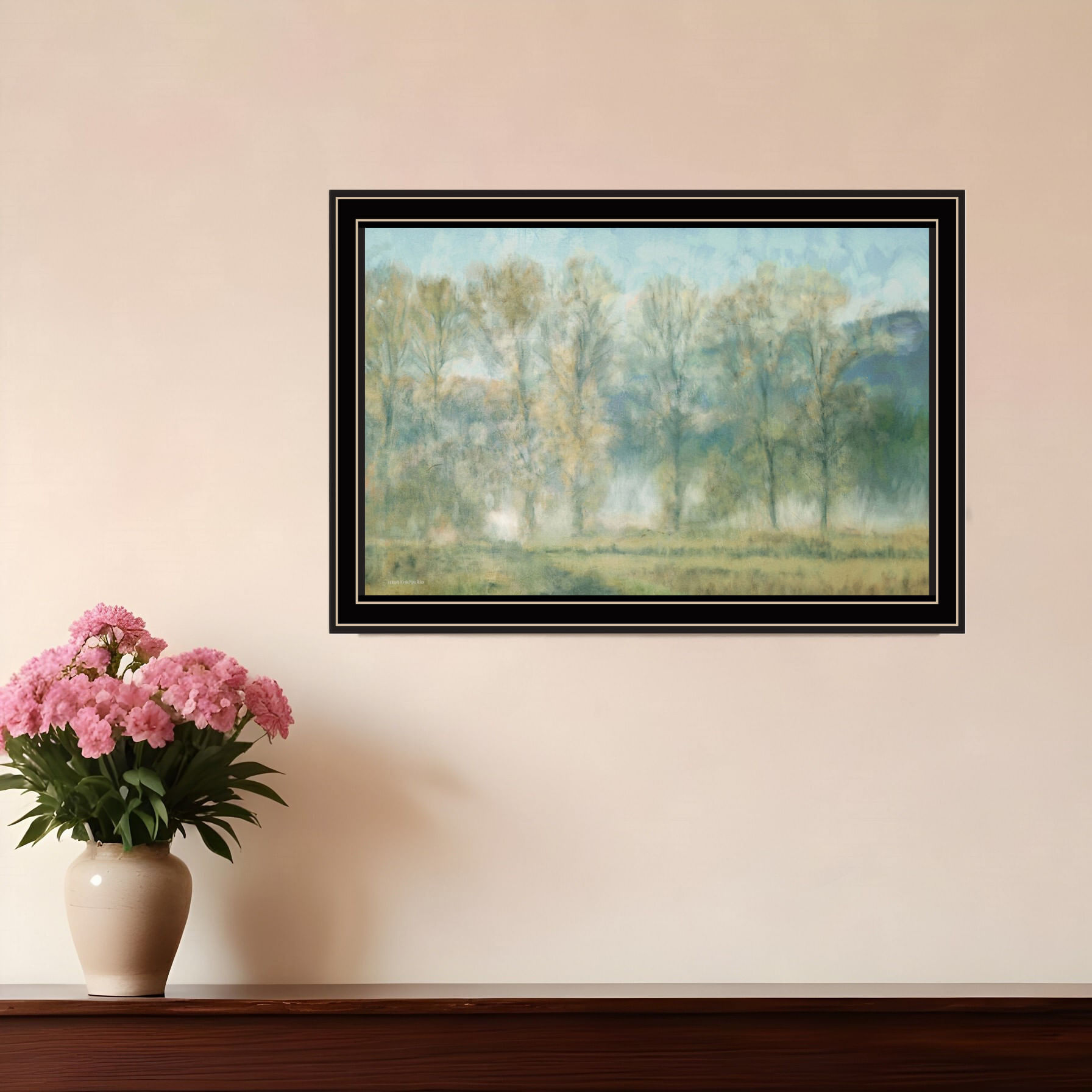 Peaceful tree line black framed print wall art