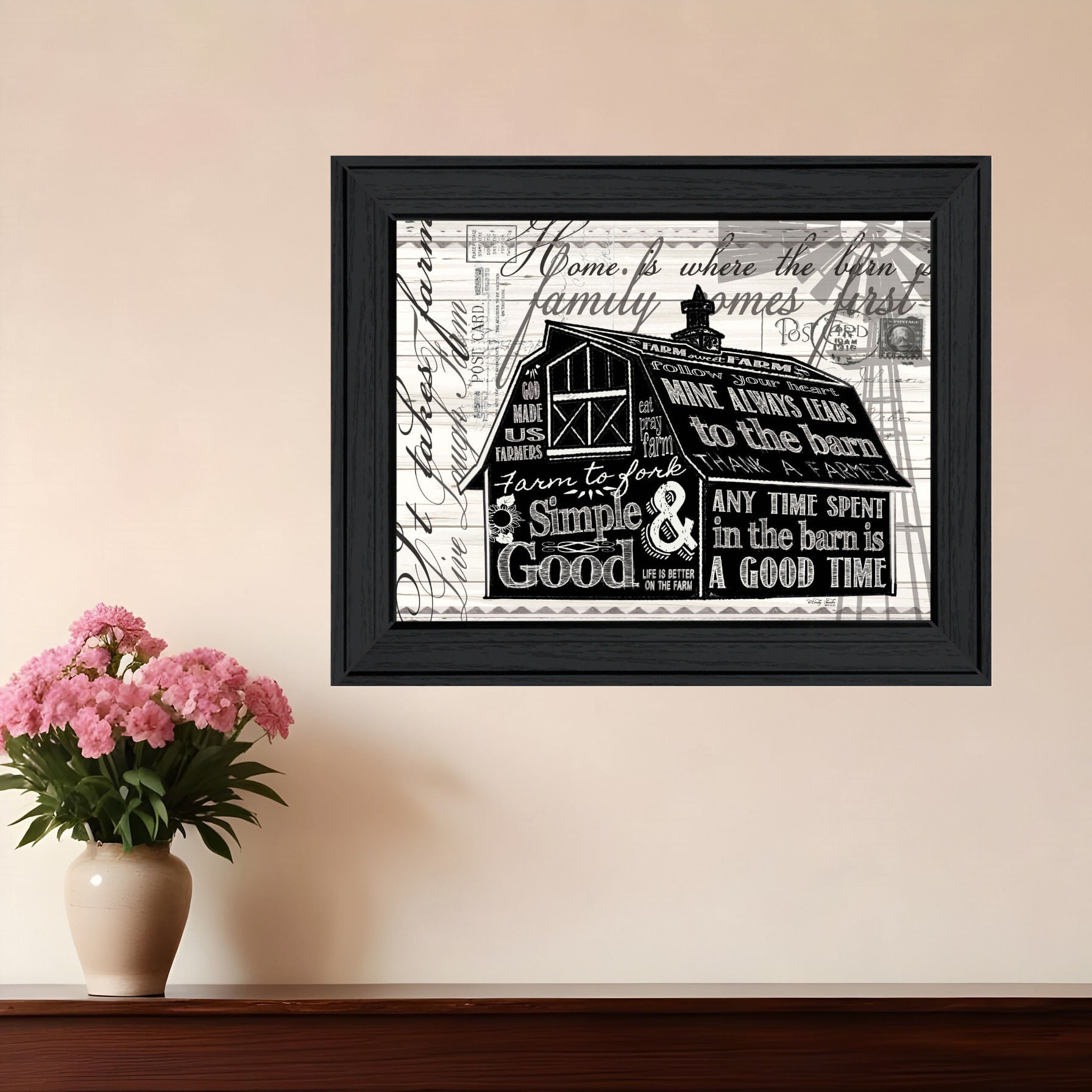 Simple & good barn black framed print wall art