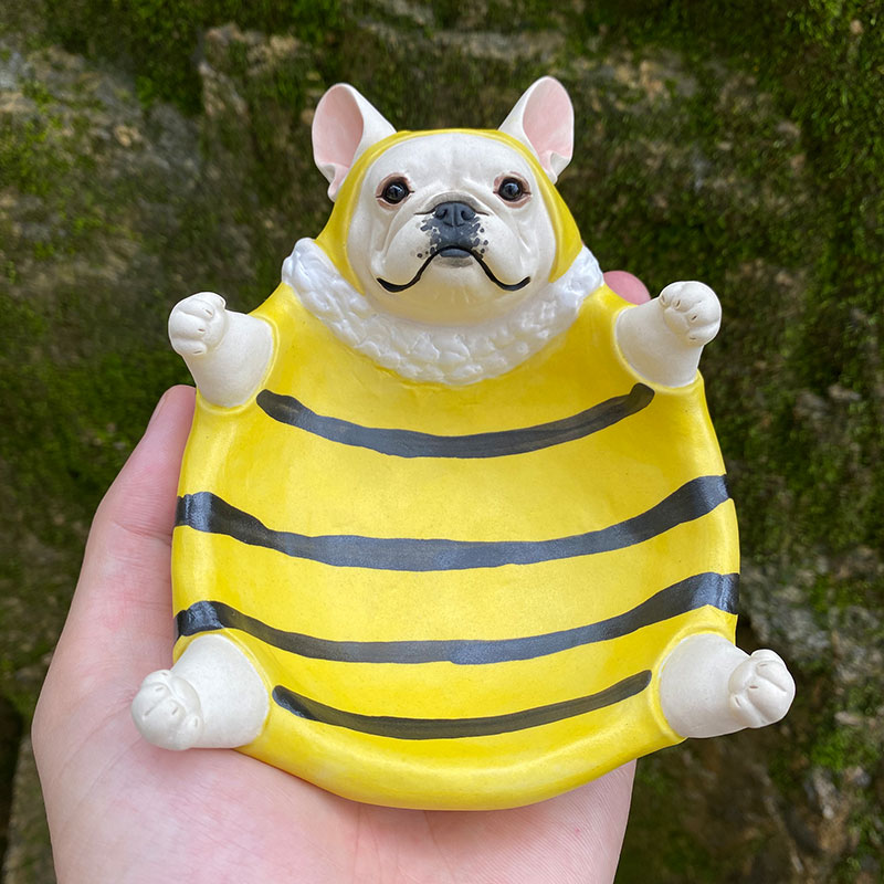 Cute french bulldog dish handmade pottery