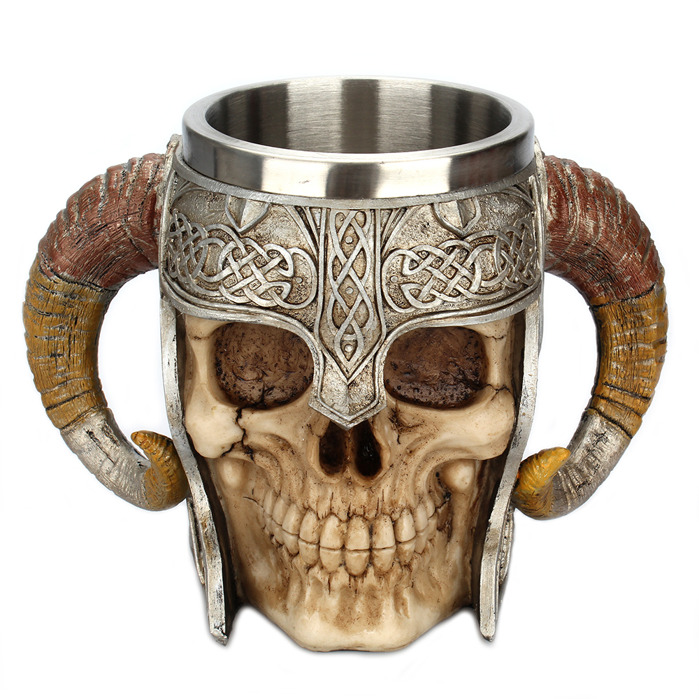 Quantity: 2pcs - stainless steel horns helmet skull coffee mug