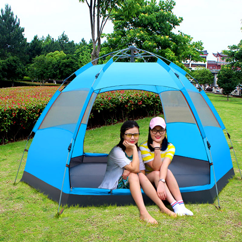 Hexagonal tent outdoor full-automatic hydraulic double-layer rainproof tent