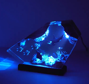 Color: blue light, size: 8 x 5 inches - killer whale and turtle resin night light home decoration