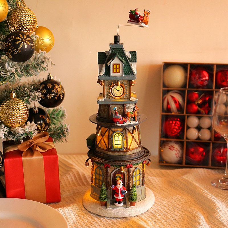 Christmas resin luminous rotating music box decoration