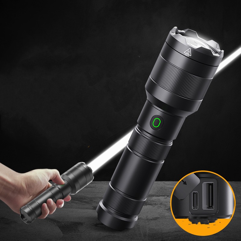 Long shot tactical floodlight rechargeable white laser flashlight