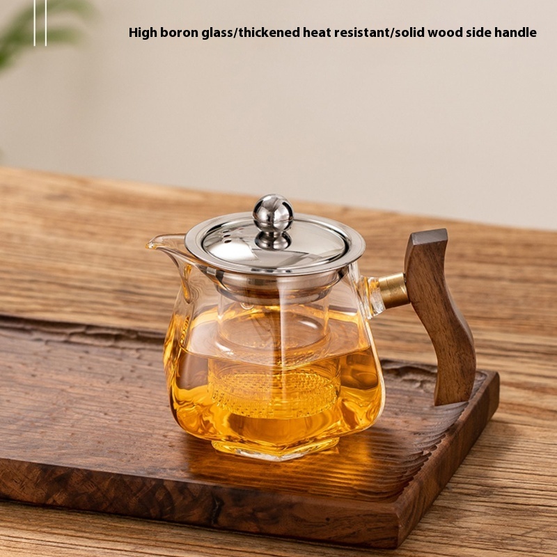 Wooden handle glass household heat resistant tea making teapot