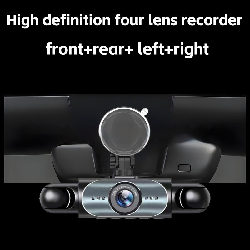 Four-lens surveillance dash cam hd with rearview camera