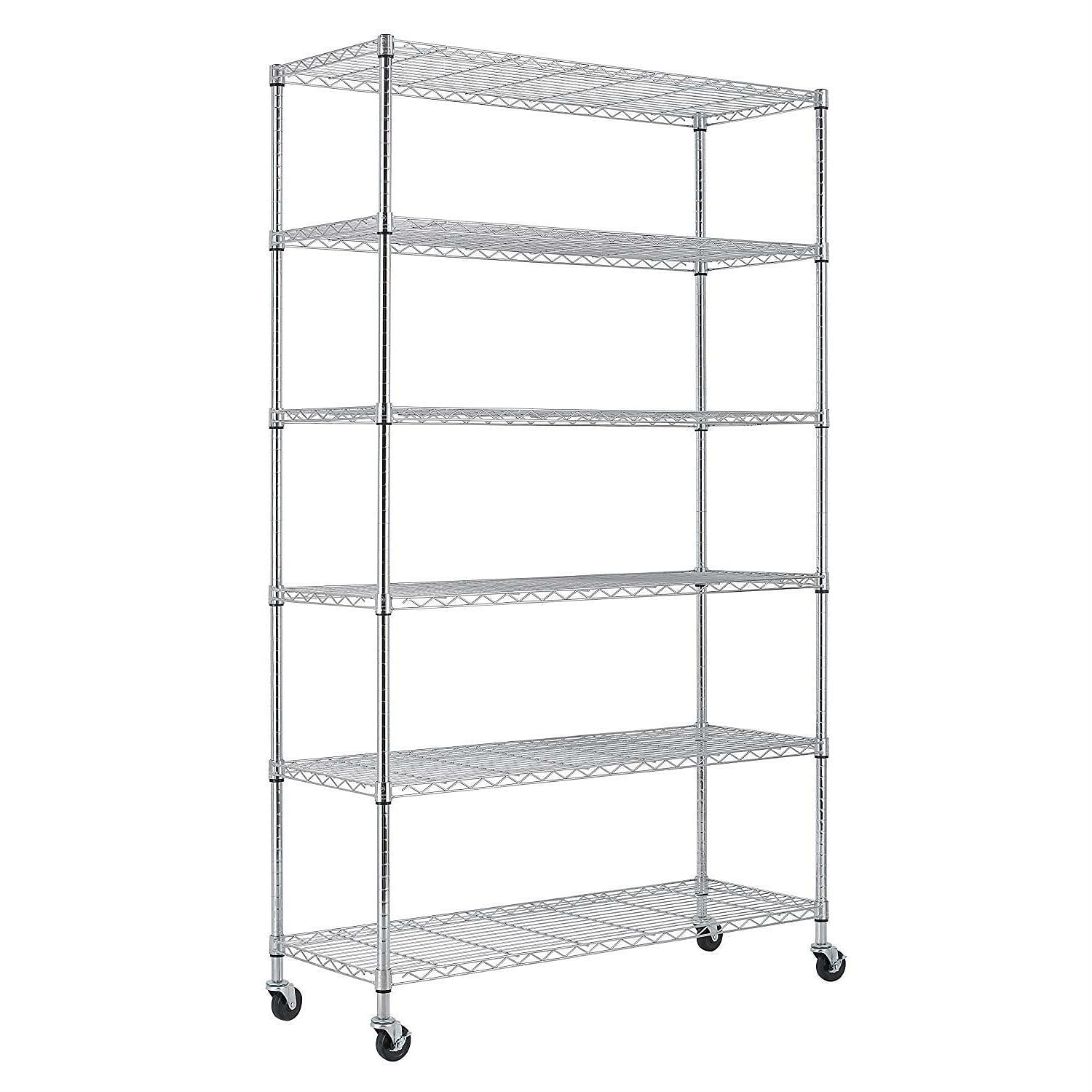 Heavy duty 6-shelf metal storage rack shelving unit with casters