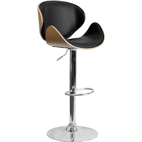 Modern adjustable height barstool with curved black vinyl seat & back