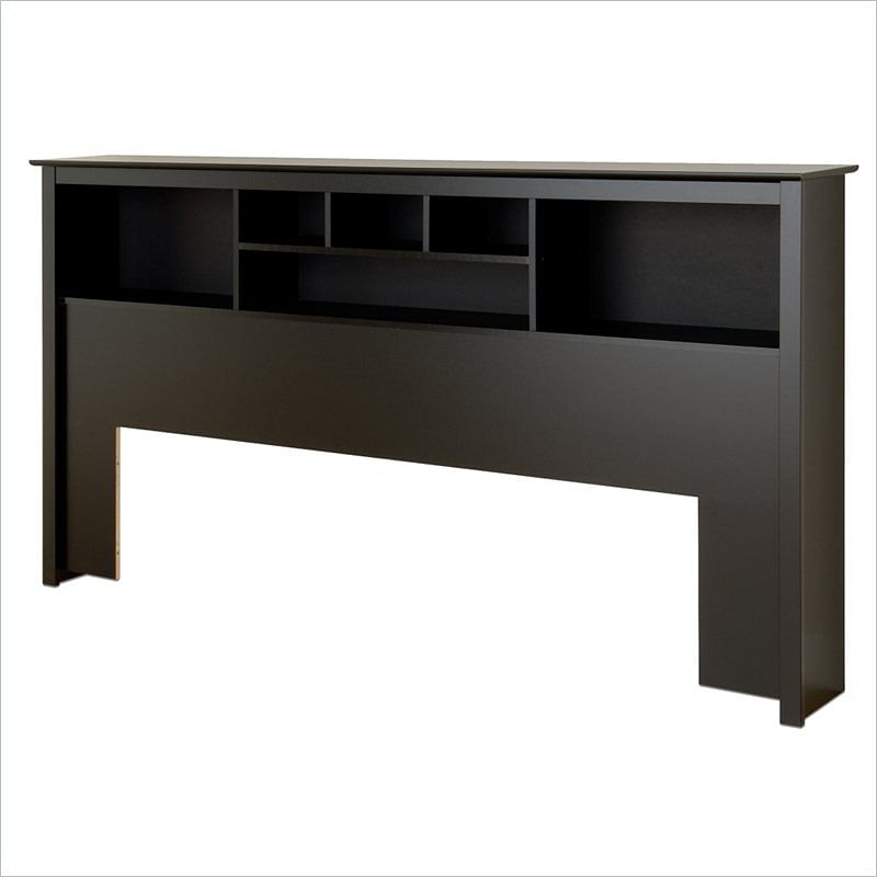 King size bookcase headboard in black wood finish