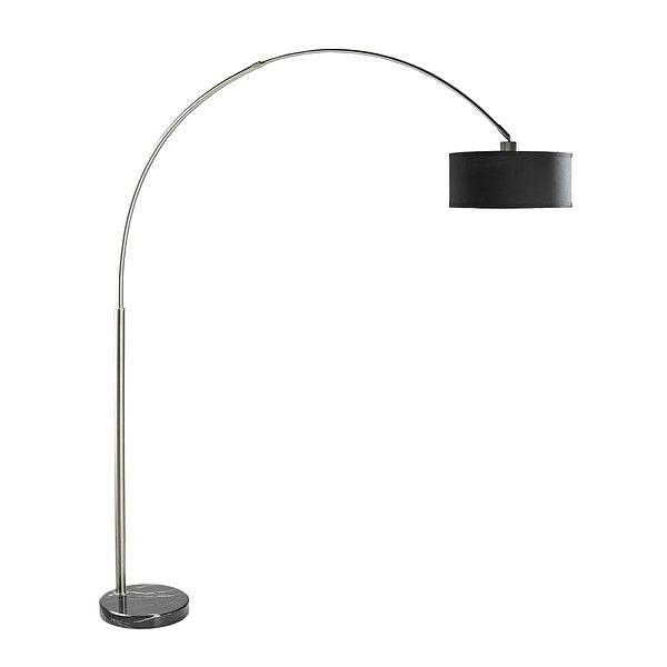 Modern 81-inch tall arch floor lamp with black drum shade and marble base