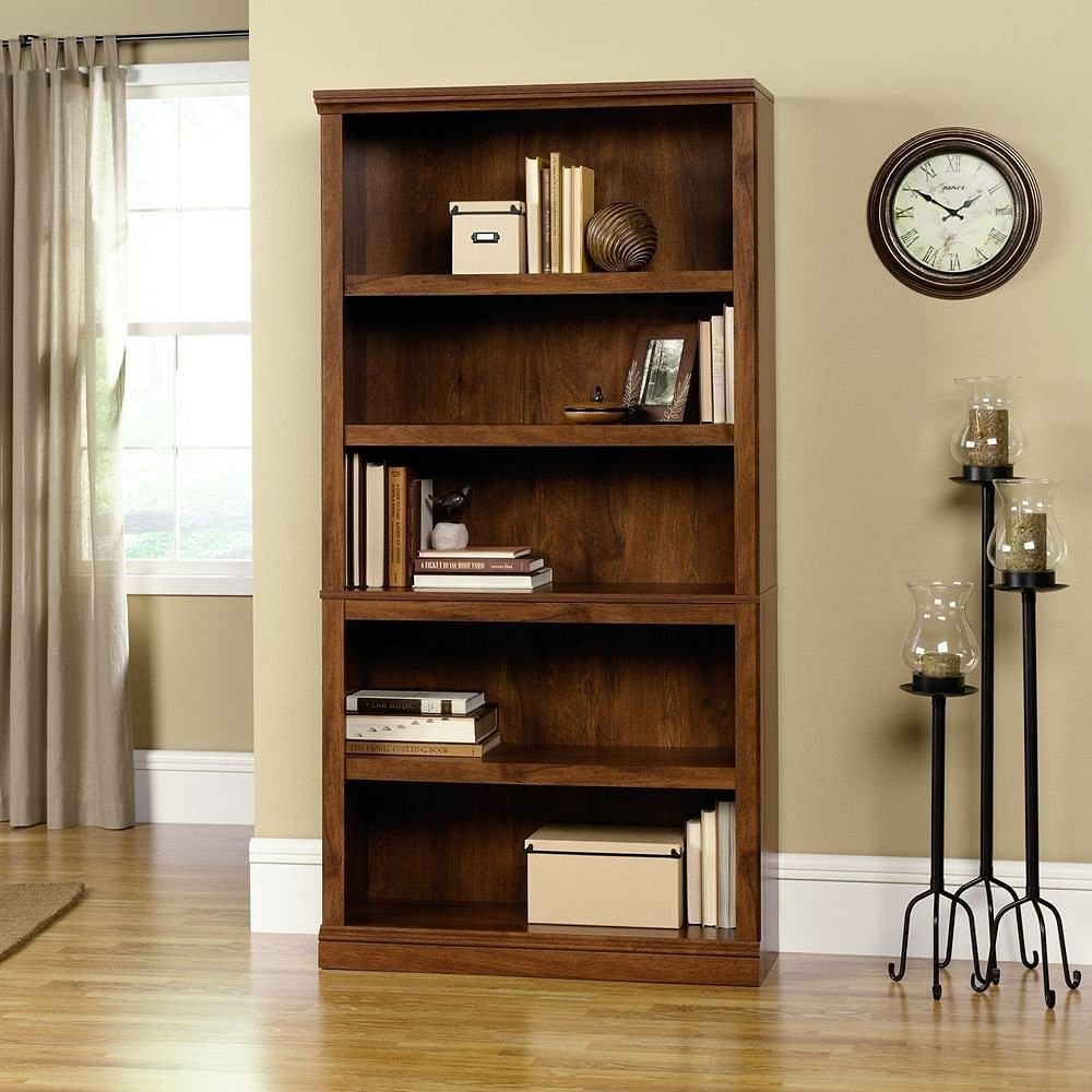 5-shelf bookcase in medium brown oak finish