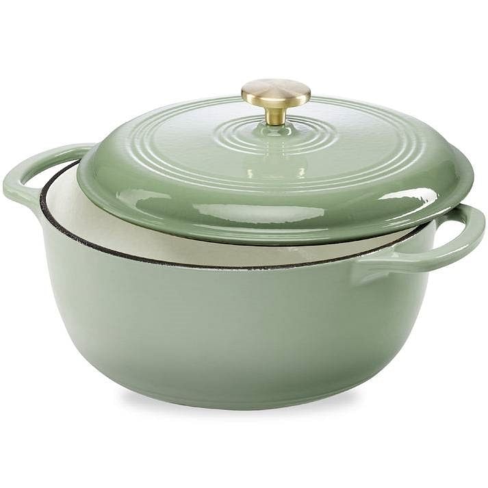 6 quart large sage green enamel cast-iron dutch oven kitchen cookware