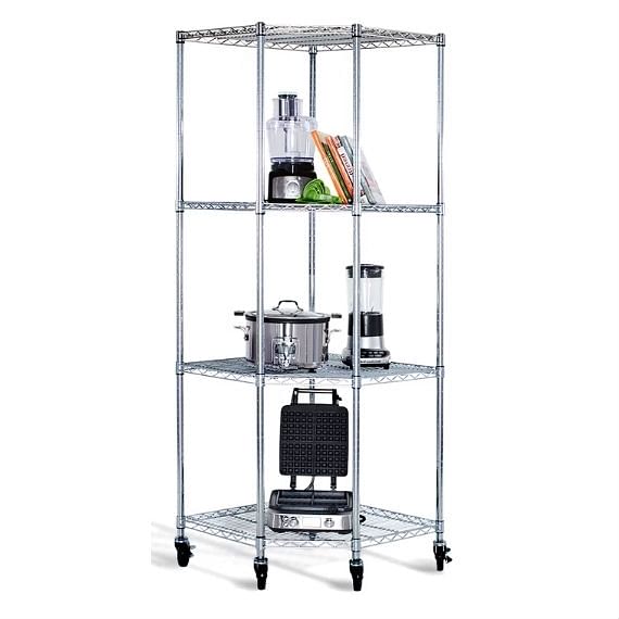 Heavy duty 4-tier corner storage rack shelving unit with casters