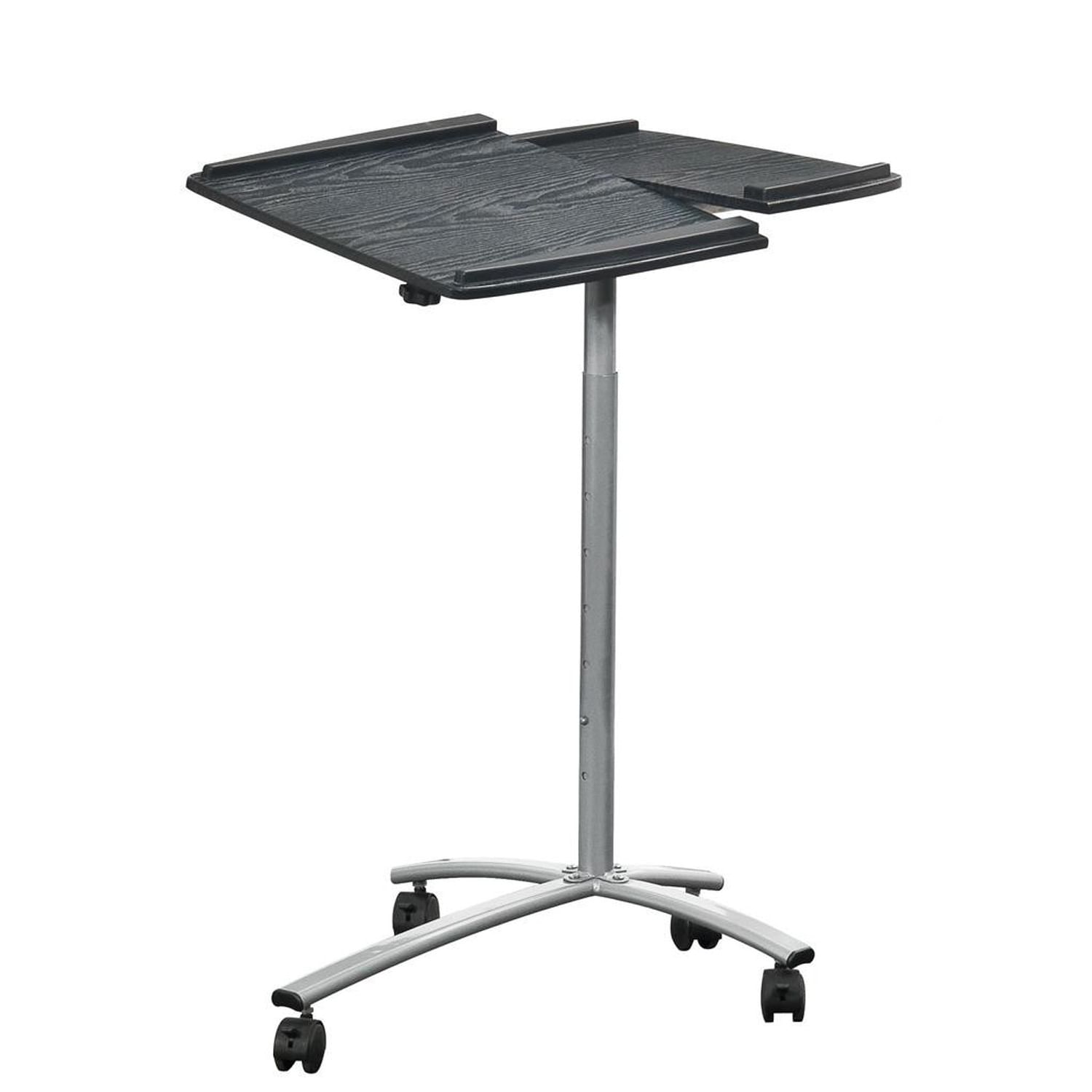 Adjustable laptop computer cart desk stand in graphite wood grain