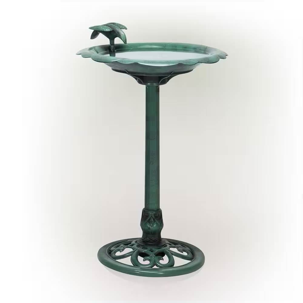 Outdoor polypropylene weather resistant bird bath in dark green finish