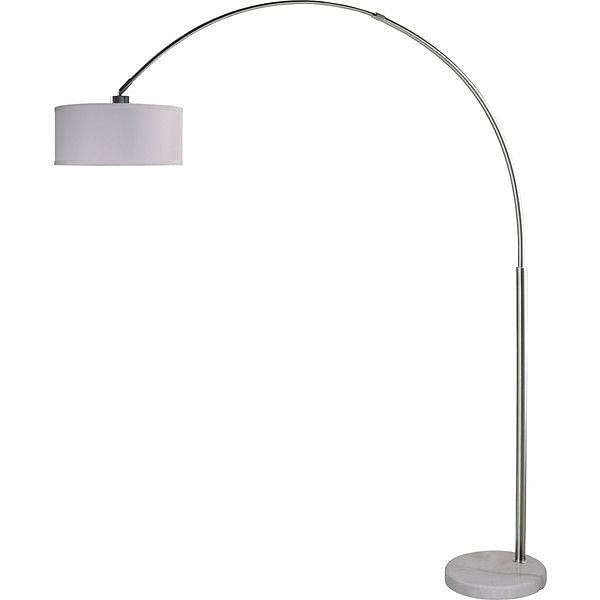 Modern 81-inch arch floor lamp with white drum shade and marble base