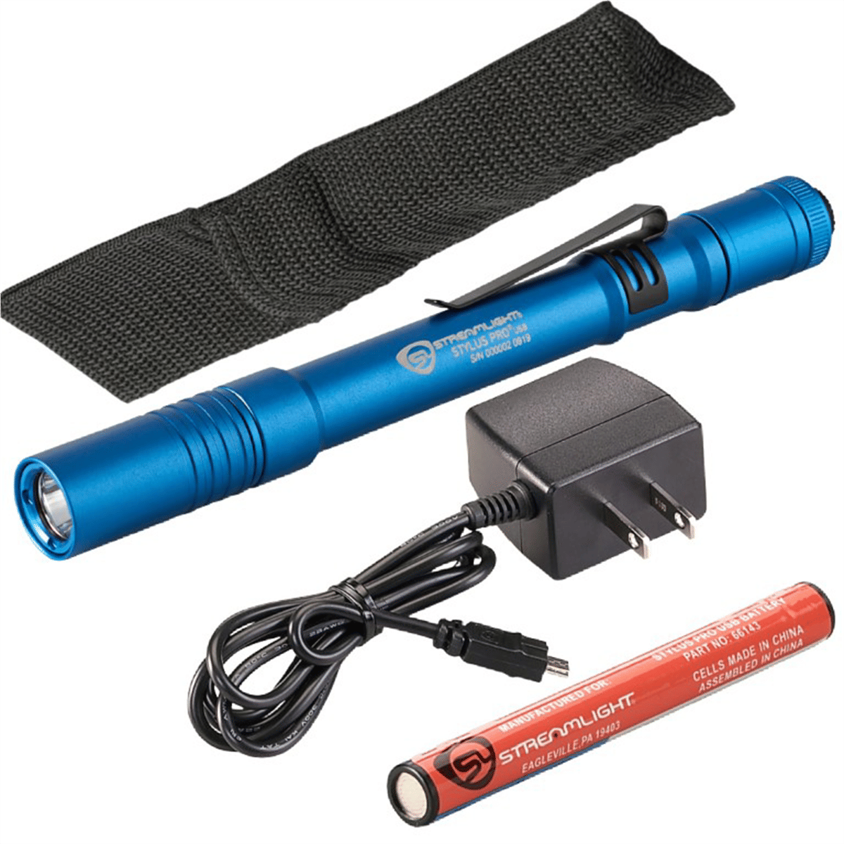 Streamlight stylus pro usb led 350 lumen penlight with 120v ac charge cord - blue
