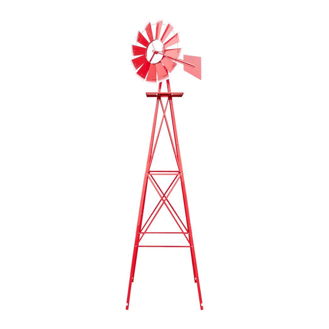 8ft weather resistant yard garden windmill red