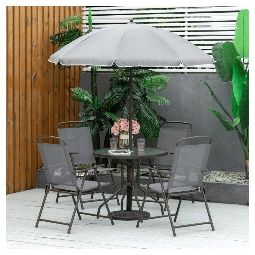 Outdoor dining table and chair package with umbrella